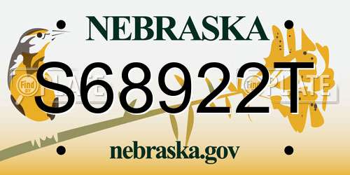 S68922T Nebraska License Plate