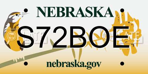 S72BOE Nebraska License Plate