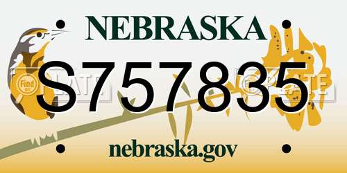 S757835 Nebraska License Plate