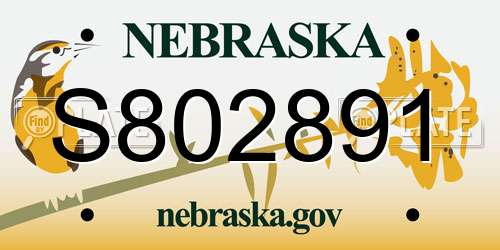 S802891 Nebraska License Plate