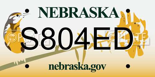 S804ED Nebraska License Plate