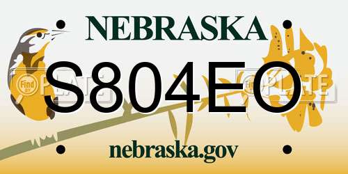 S804EO Nebraska License Plate
