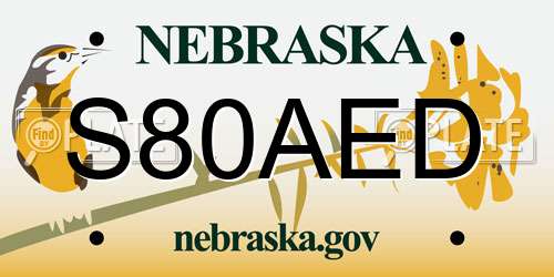 S80AED Nebraska License Plate