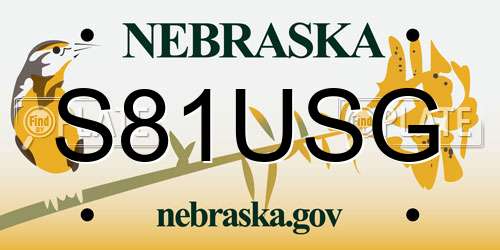 S81USG Nebraska License Plate