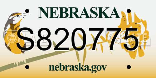 S820775 Nebraska License Plate