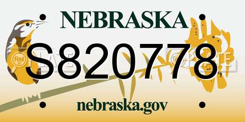S820778 Nebraska License Plate