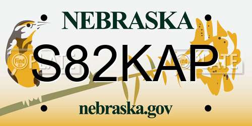 S82KAP Nebraska License Plate