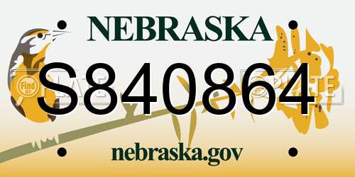 S840864 Nebraska License Plate