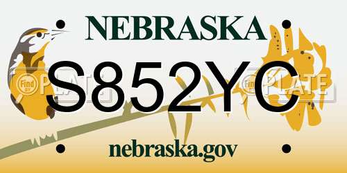 S852YC Nebraska License Plate