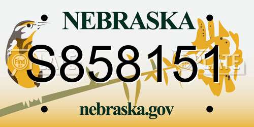 S858151 Nebraska License Plate