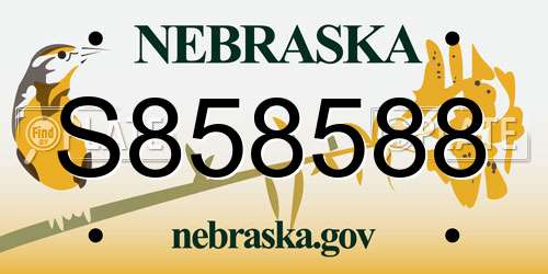 S858588 Nebraska License Plate