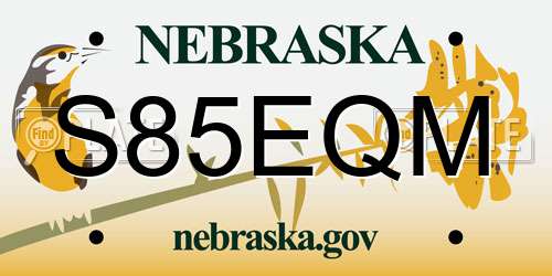 S85EQM Nebraska License Plate