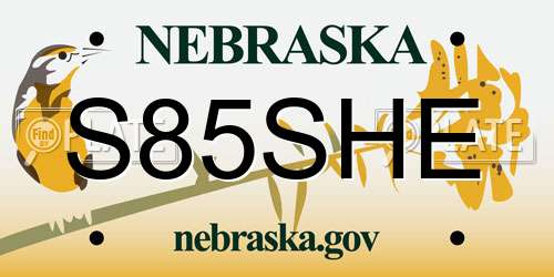 S85SHE Nebraska License Plate