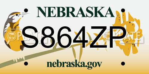 S864ZP Nebraska License Plate