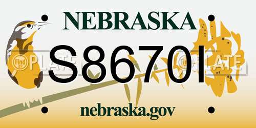S8670I Nebraska License Plate