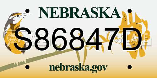 S86847D Nebraska License Plate