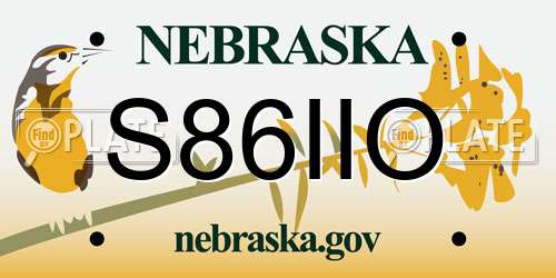 S86IIO Nebraska License Plate
