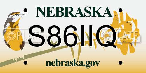 S86IIQ Nebraska License Plate