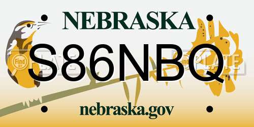 S86NBQ Nebraska License Plate