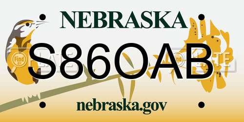 S86OAB Nebraska License Plate