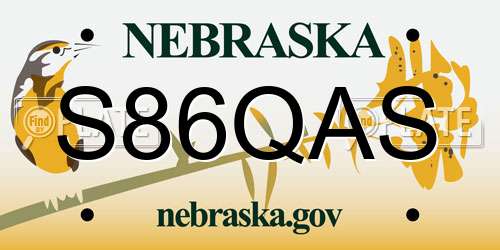 S86QAS Nebraska License Plate