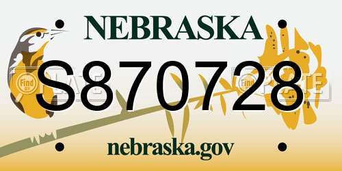 S870728 Nebraska License Plate