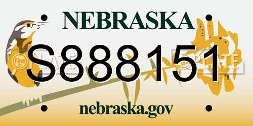 S888151 Nebraska License Plate