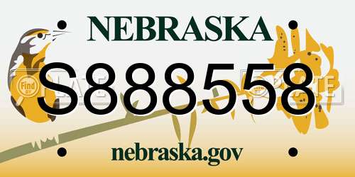 S888558 Nebraska License Plate