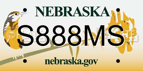 S888MS Nebraska License Plate