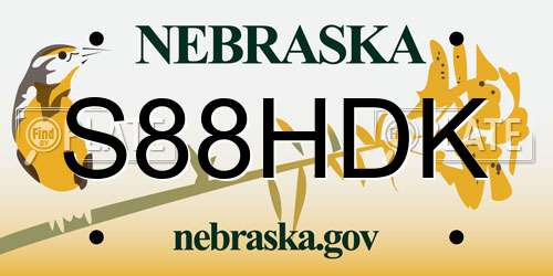 S88HDK Nebraska License Plate