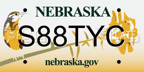 S88TYC Nebraska License Plate