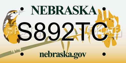 S892TC Nebraska License Plate