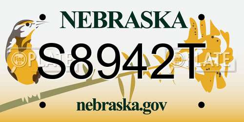 S8942T Nebraska License Plate