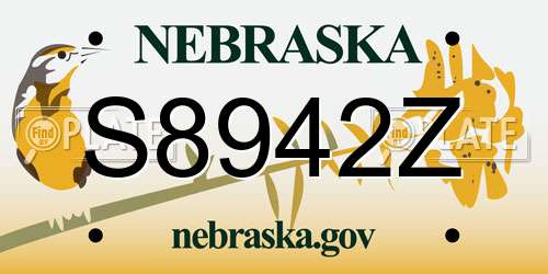 S8942Z Nebraska License Plate