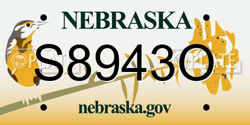 S8943O Nebraska License Plate