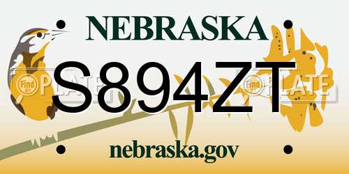 S894ZT Nebraska License Plate