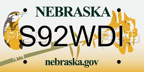 S92WDI Nebraska License Plate