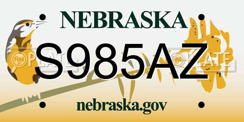 S985AZ Nebraska License Plate