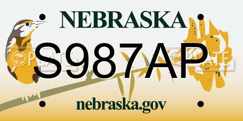 S987AP Nebraska License Plate