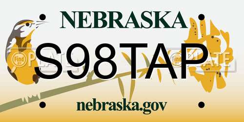 S98TAP Nebraska License Plate