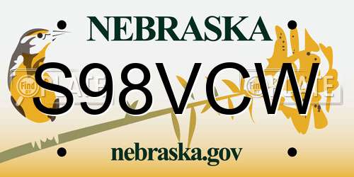 S98VCW Nebraska License Plate