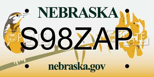 S98ZAP Nebraska License Plate