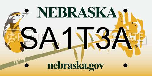 SA1T3A Nebraska License Plate