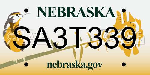 SA3T339 Nebraska License Plate