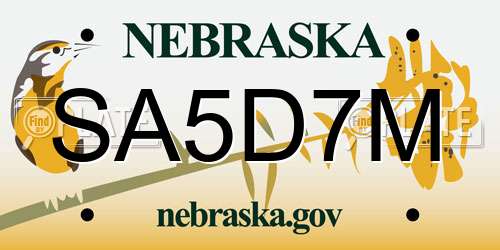 SA5D7M Nebraska License Plate