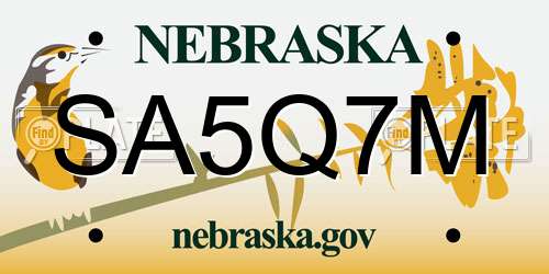SA5Q7M Nebraska License Plate