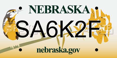 SA6K2F Nebraska License Plate