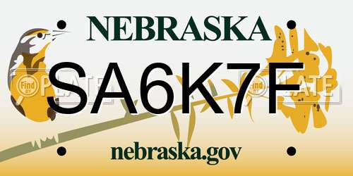 SA6K7F Nebraska License Plate