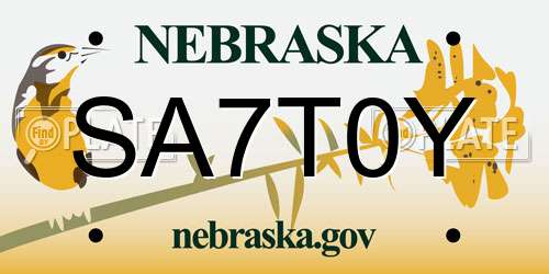 SA7T0Y Nebraska License Plate