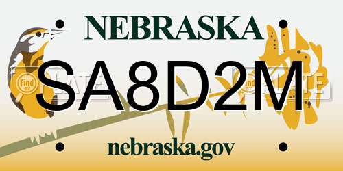 SA8D2M Nebraska License Plate